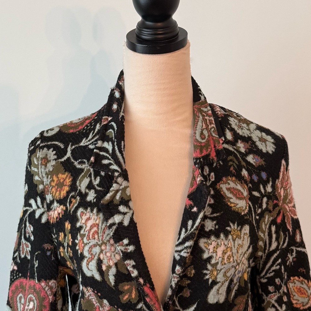 ✨ Aldo Martins Floral Knit Blazer Jacket Elbow Patch Cuffed Sleeve Barcelona S - Picture 5 of 16